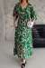 Smith Desenli Yırtmaçlı Midi Elbise 2091 Yeşil