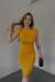 Vatkalı Triko Elbise 2784 Sarı