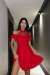 Matty Transparan Yaka Fırfırlı Elbise 58838 Kırmızı